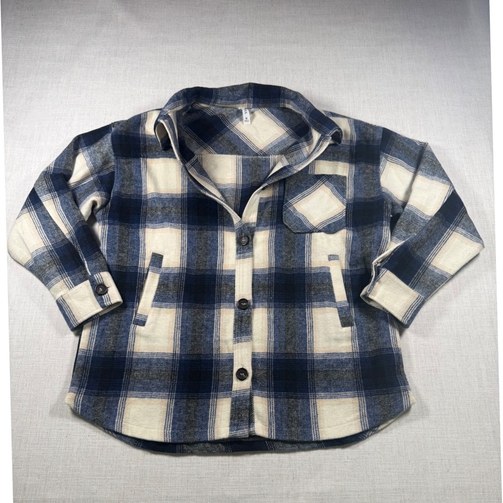 Zenana Women Blue Plaid Soft Shacket Button Front Shirt Jacket Size M